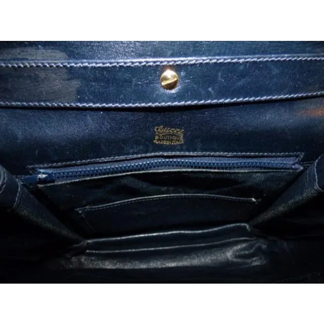 Gucci Vintage Pursesdesigner Purses Blue Suedeleather Trim With Wide Redblue Stripe Suedeleather Sho