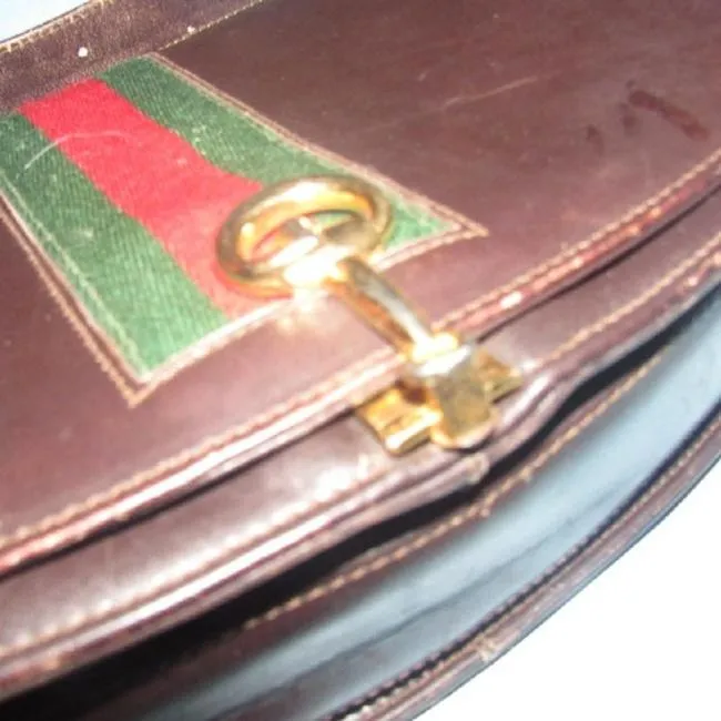 Gucci Vintage Pursesdesigner Purses Supple Brown Leather With Redgreen Stripe And Equestrian Accents