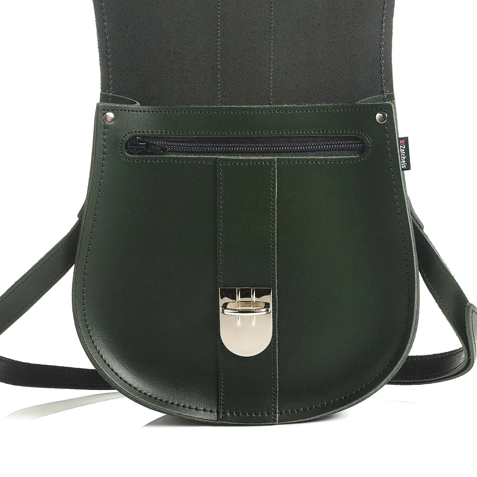 Handmade Leather Pushlock Saddle Bag - Ivy Green