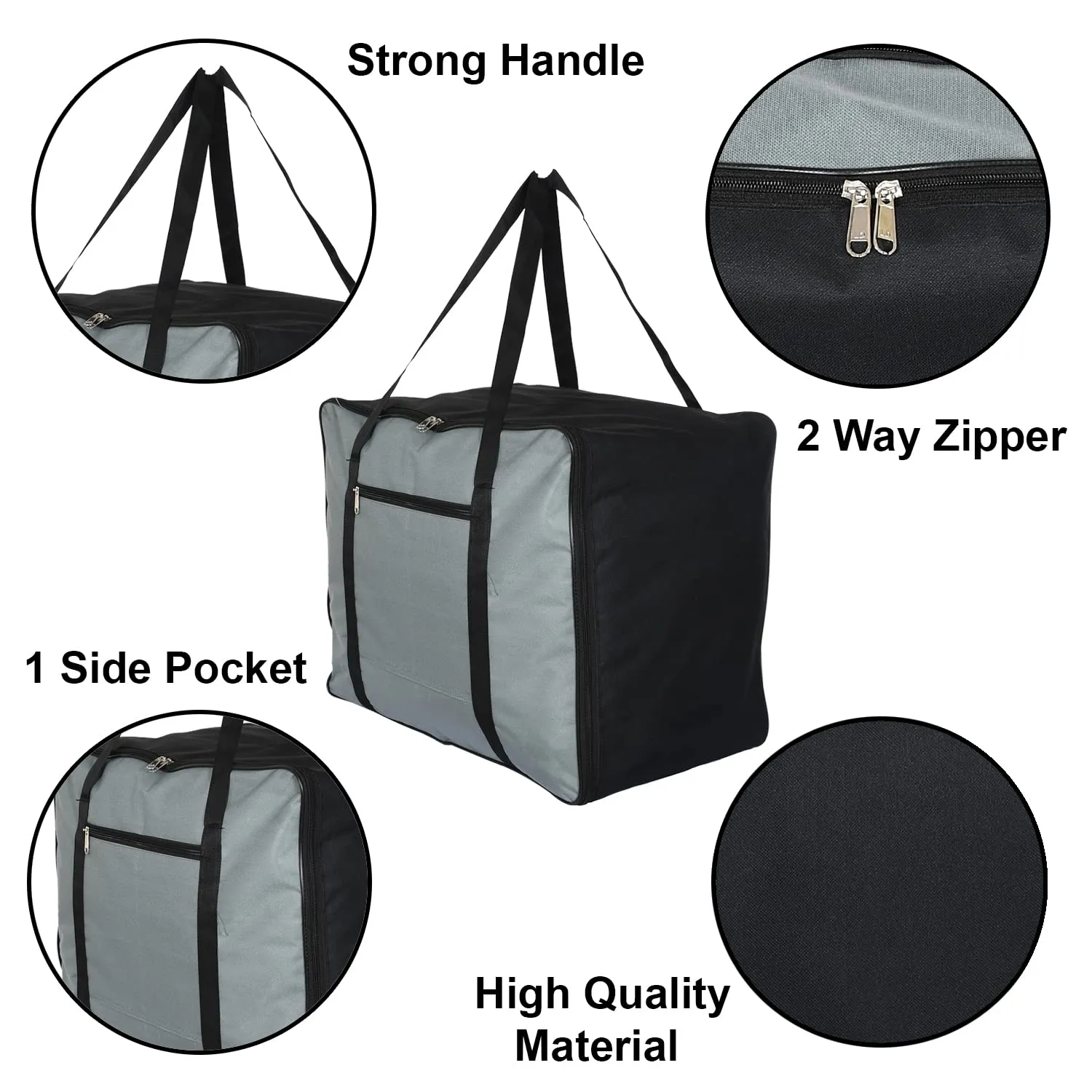 Heart Home Moisture Proof Wardrobe Organizer Storage Bag For Clothes With Zipper Closure and Handle (Grey & Black)-HS43HEARTH26661
