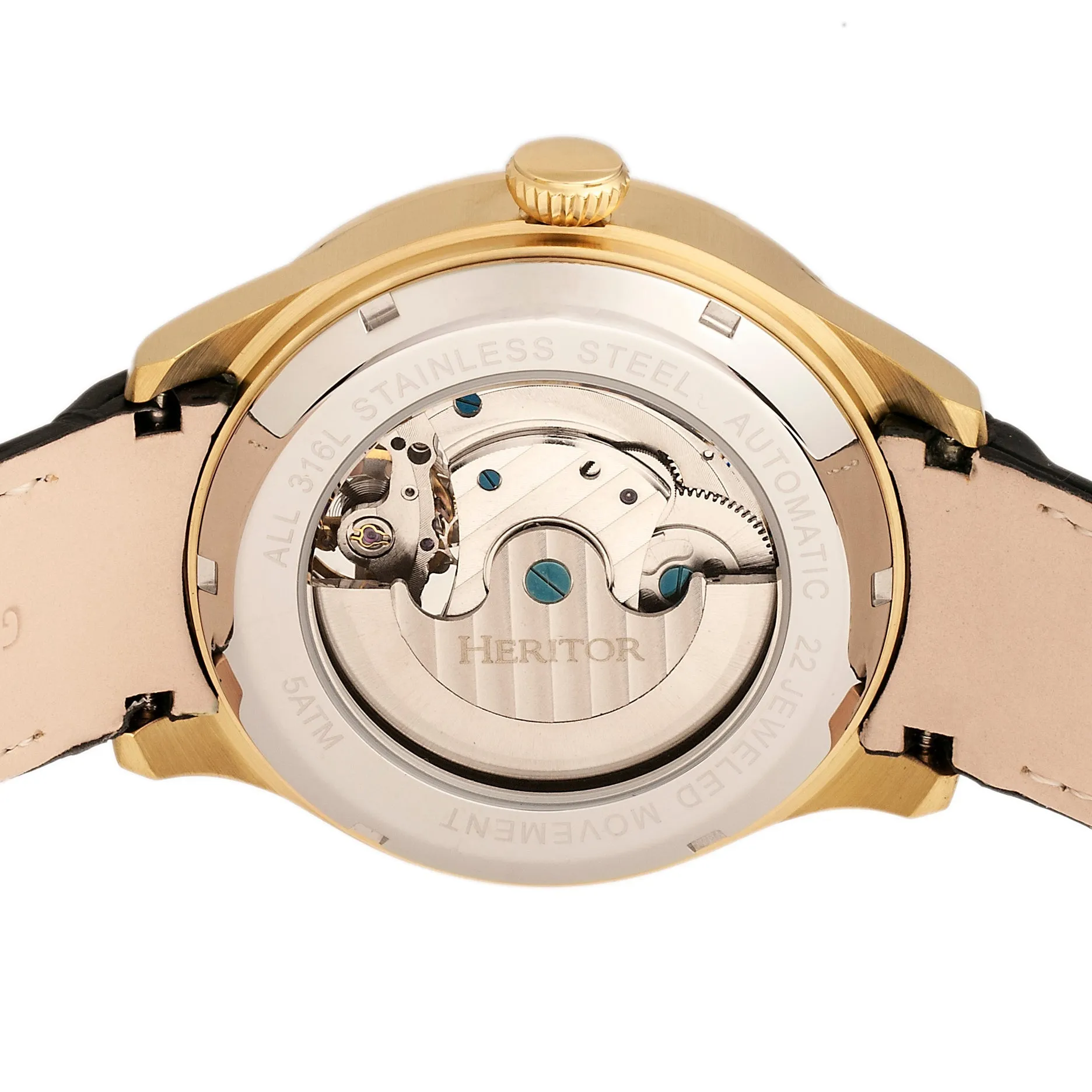 Heritor Automatic Gregory Semi-Skeleton Leather-Band Watch - Gold/Black