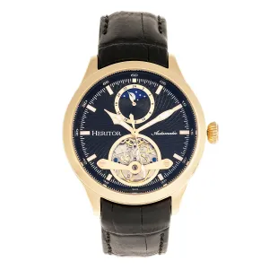 Heritor Automatic Gregory Semi-Skeleton Leather-Band Watch - Gold/Black
