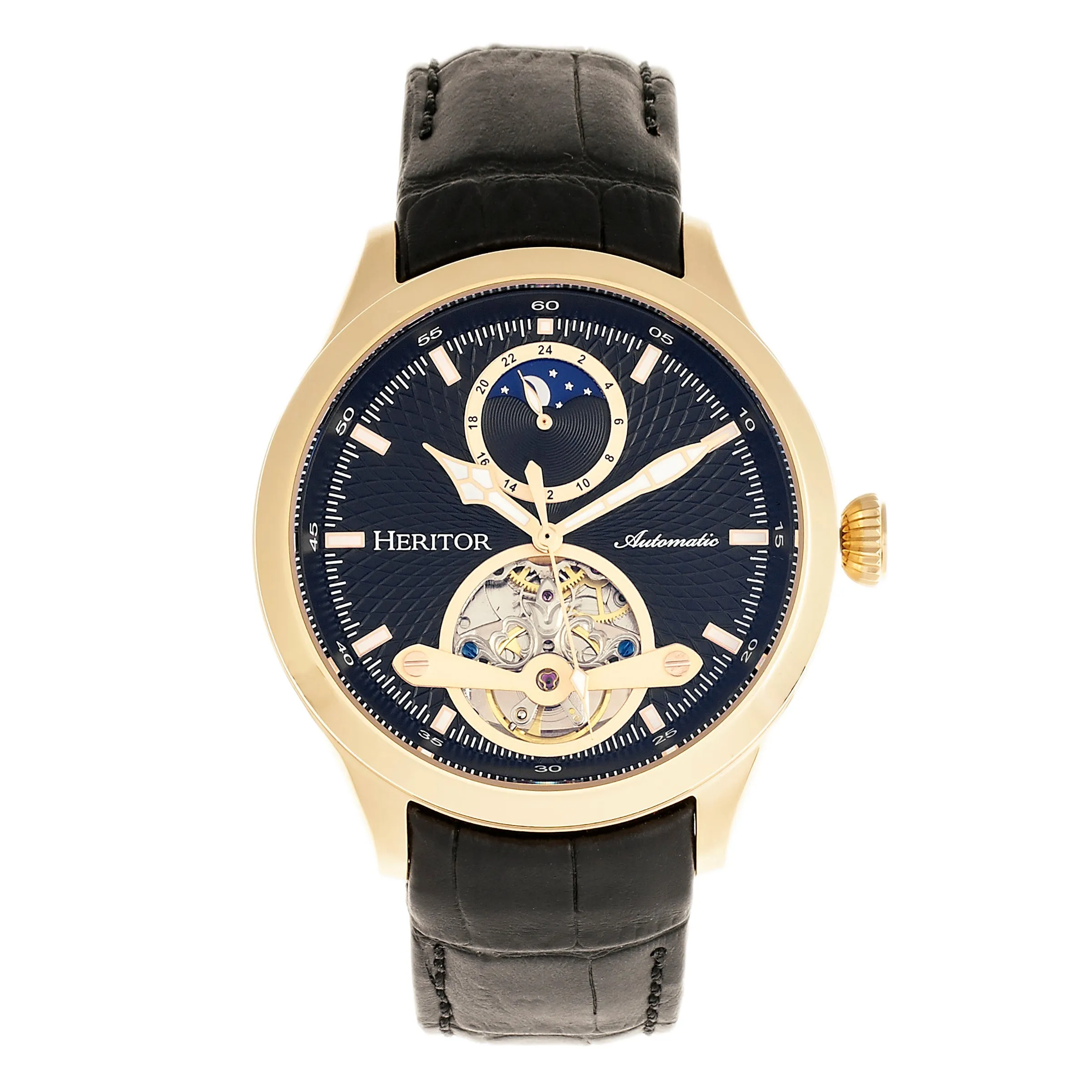 Heritor Automatic Gregory Semi-Skeleton Leather-Band Watch - Gold/Black