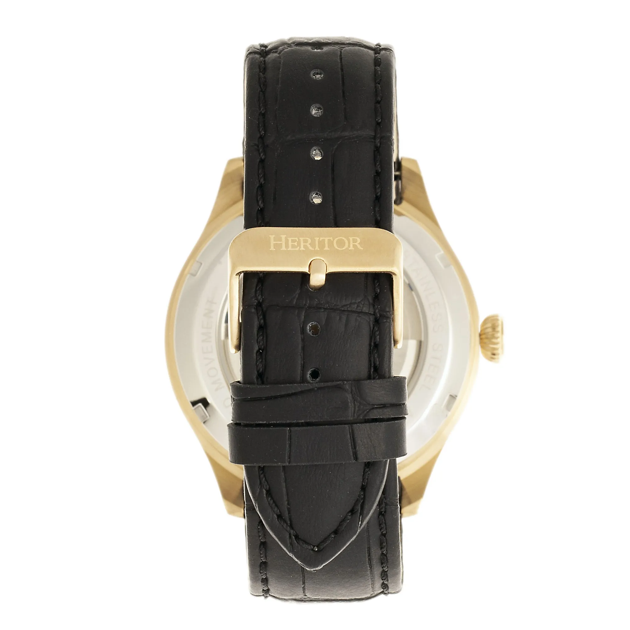 Heritor Automatic Gregory Semi-Skeleton Leather-Band Watch - Gold/Black