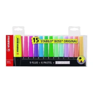 Highlighter - STABILO BOSS ORIGINAL Deskset of 15 Assorted Colours