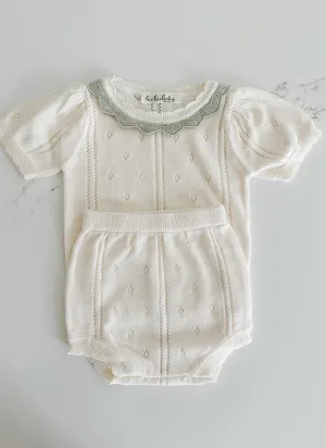 Hollow Out Knit Set - Cream