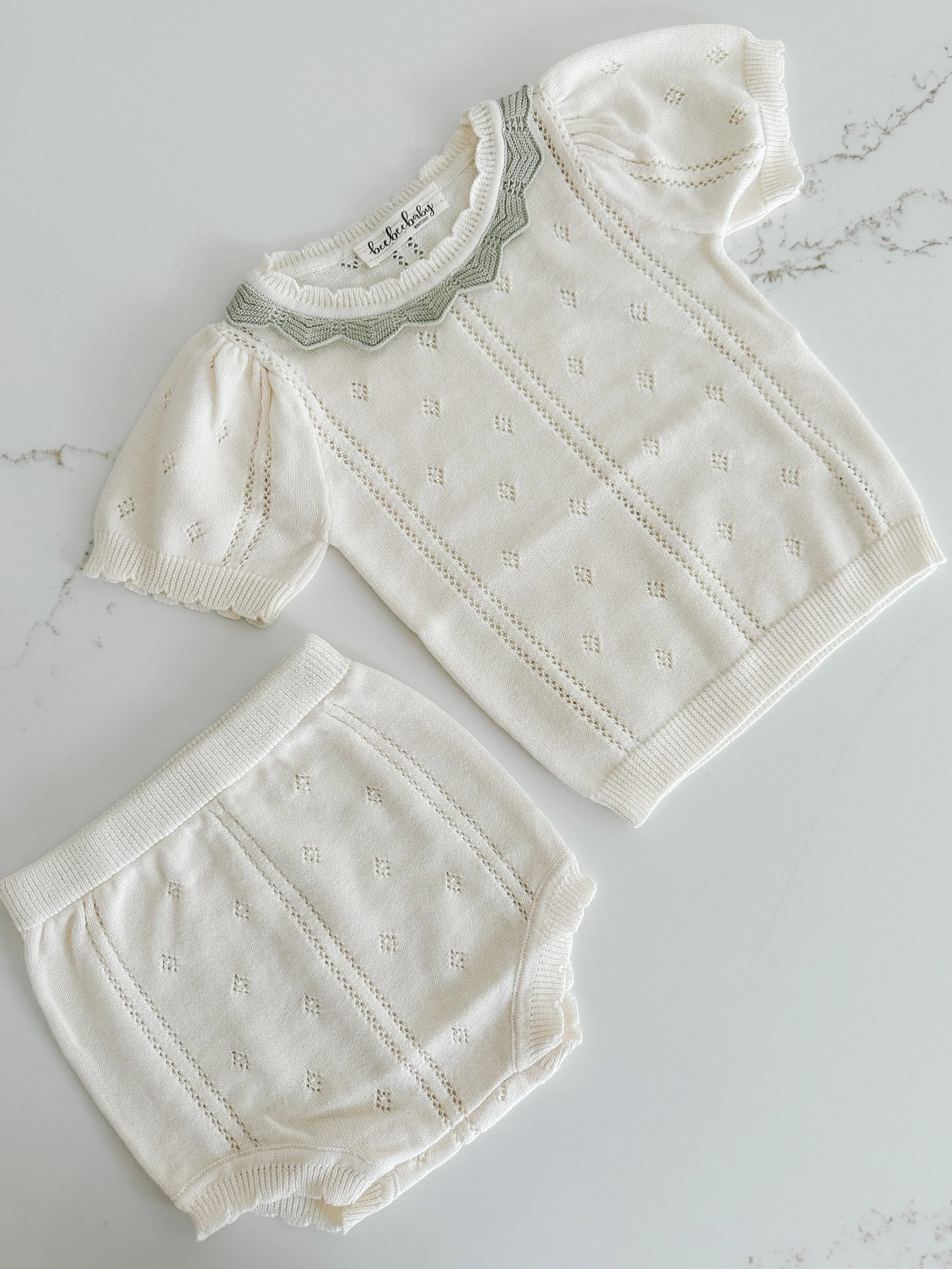 Hollow Out Knit Set - Cream
