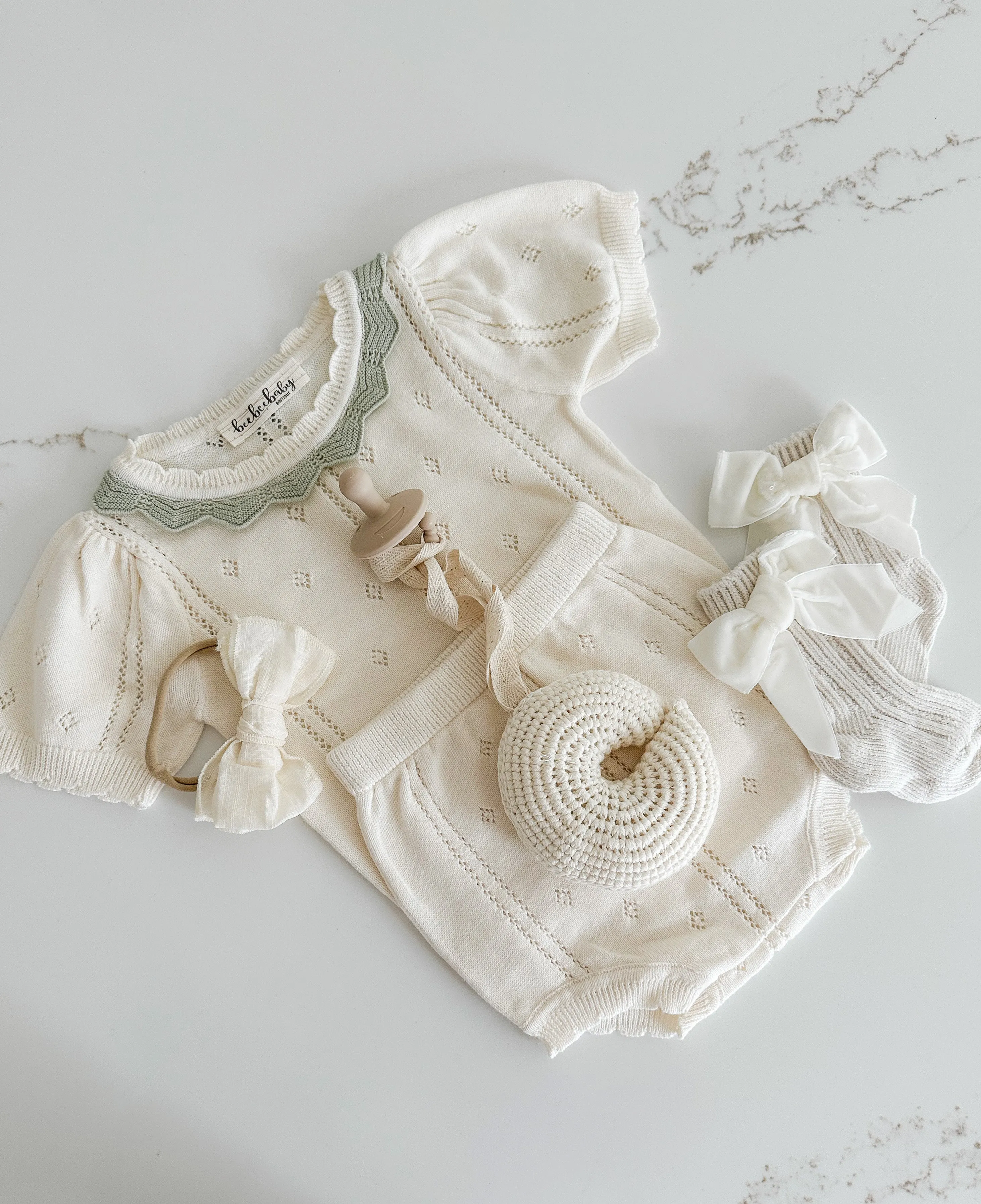 Hollow Out Knit Set - Cream