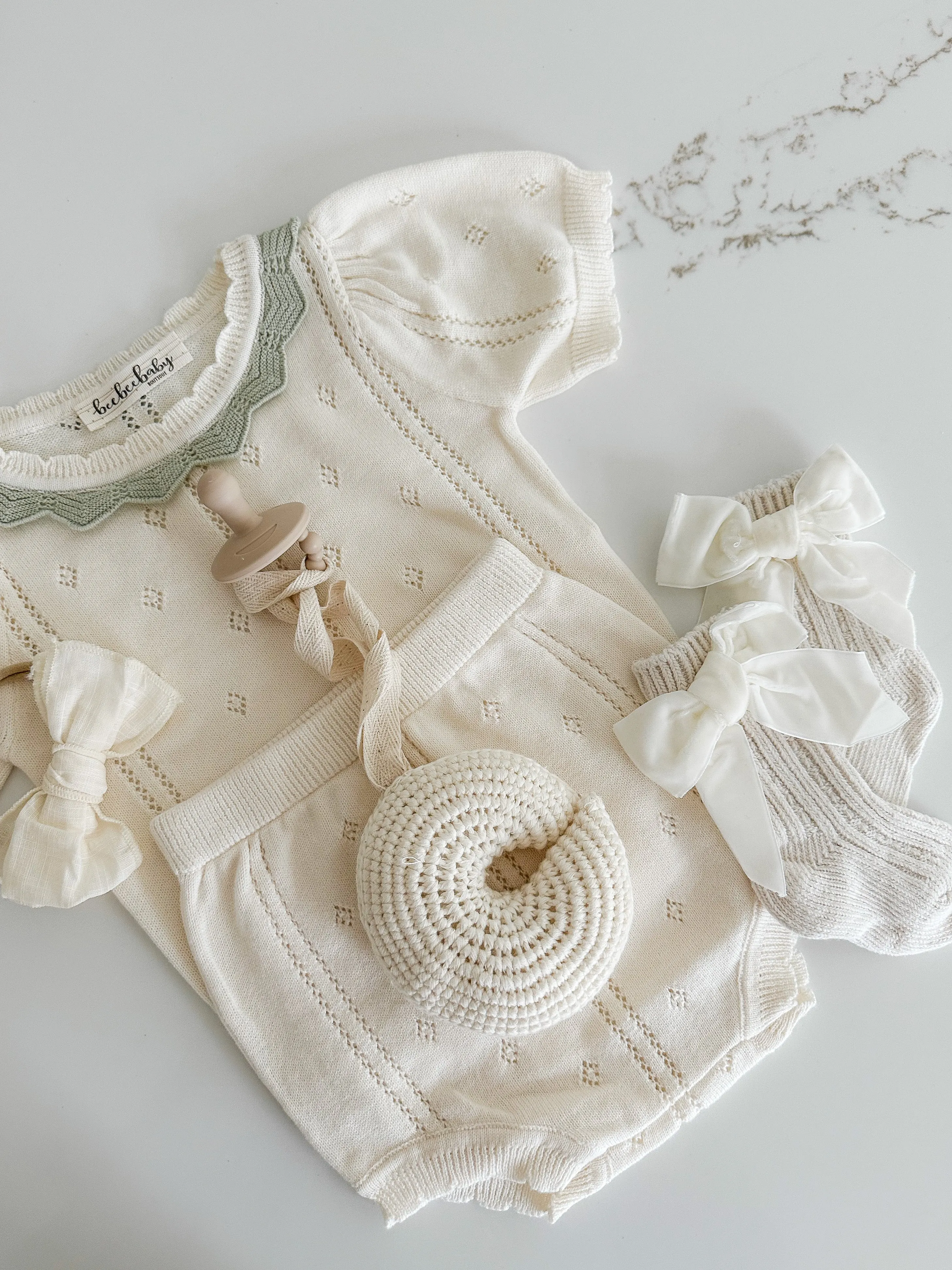Hollow Out Knit Set - Cream