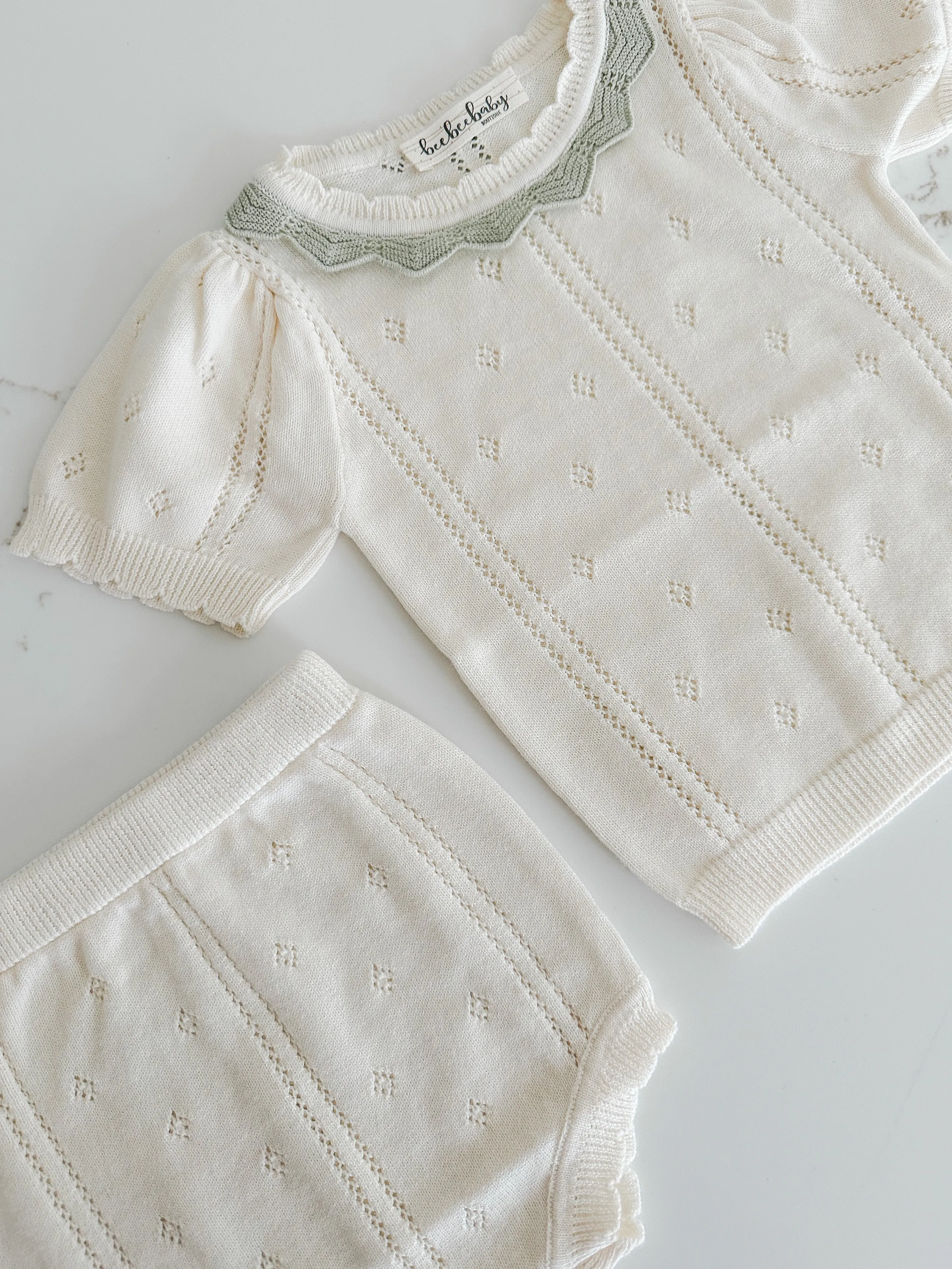 Hollow Out Knit Set - Cream