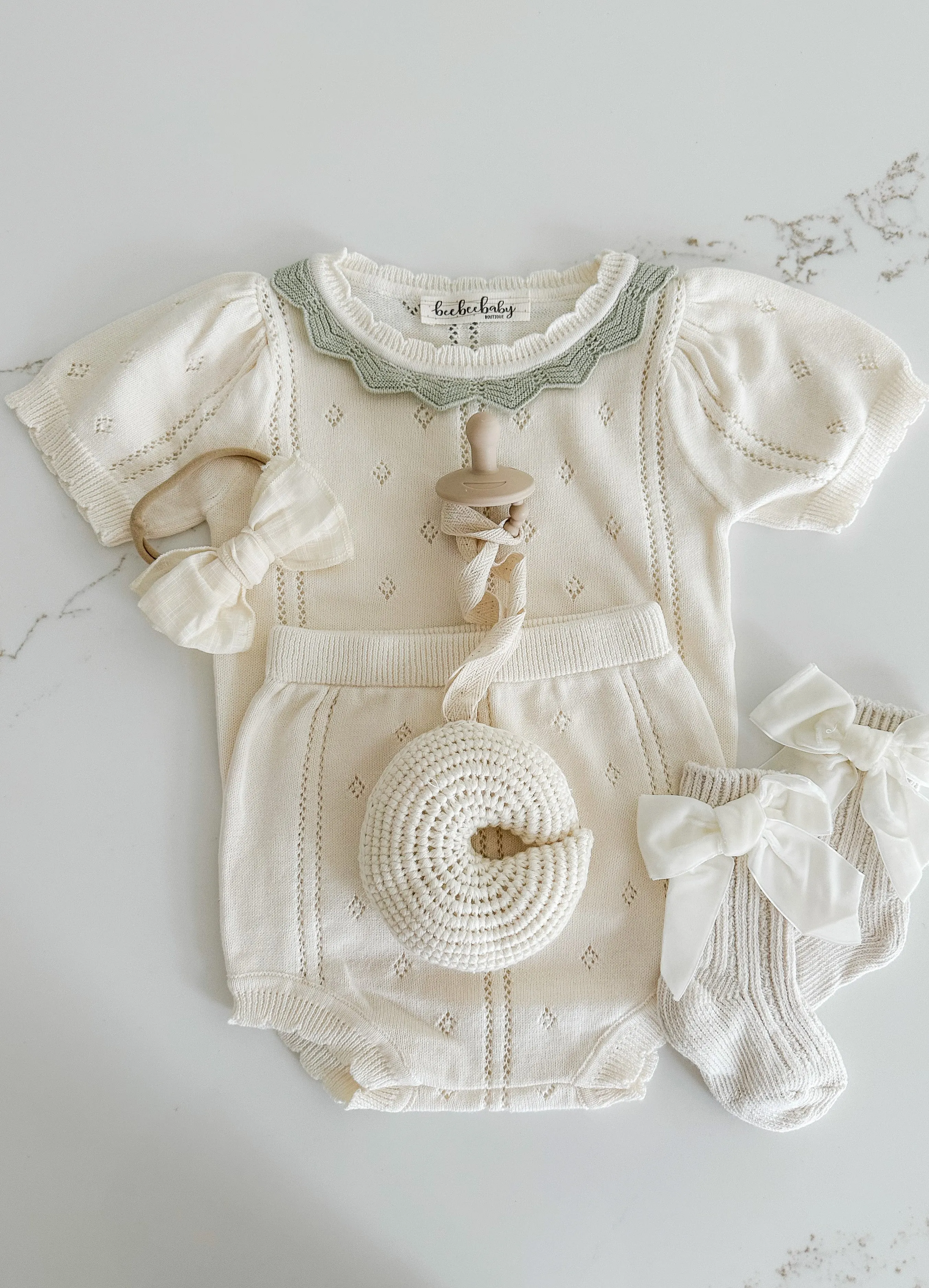 Hollow Out Knit Set - Cream