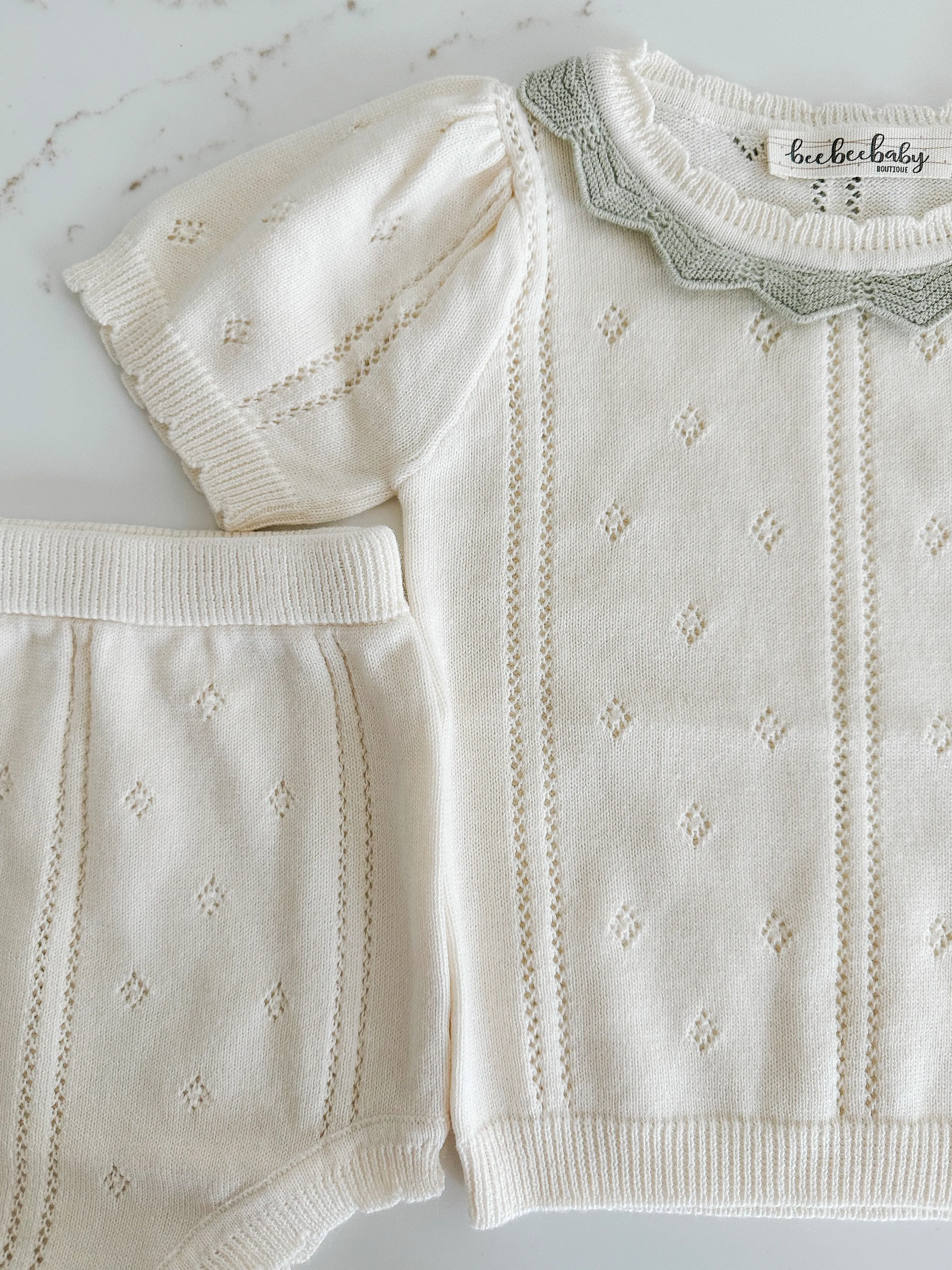 Hollow Out Knit Set - Cream