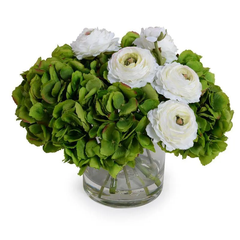 Hydrangea & Ranunculus in Glass 12"H