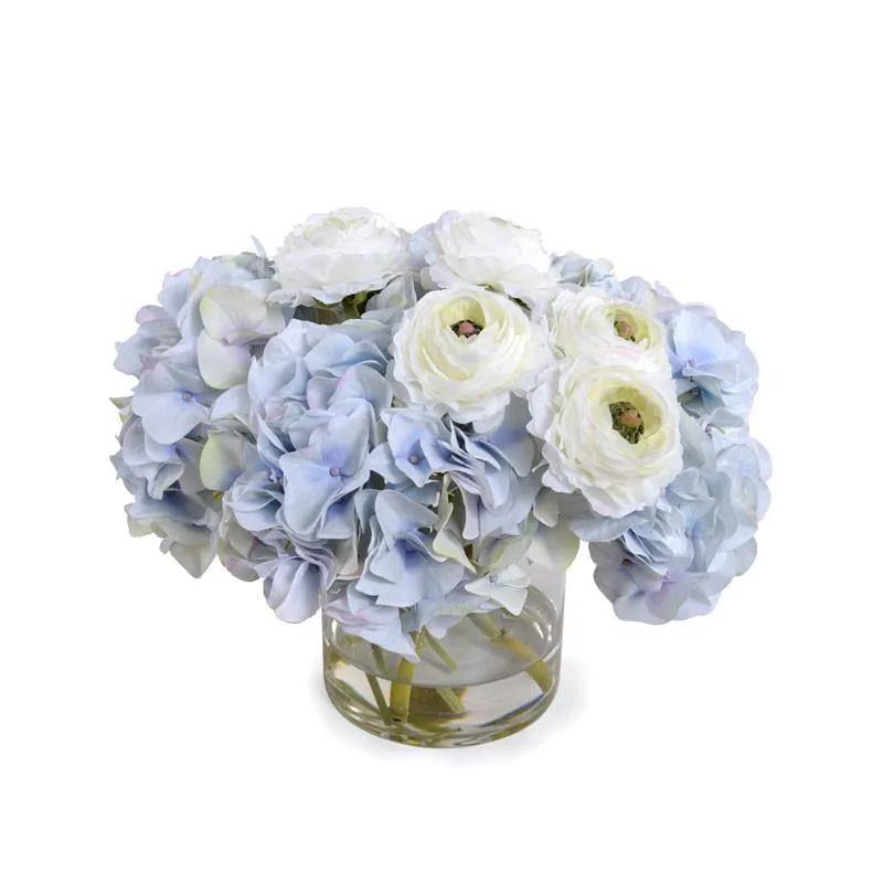 Hydrangea & Ranunculus in Glass 12"H