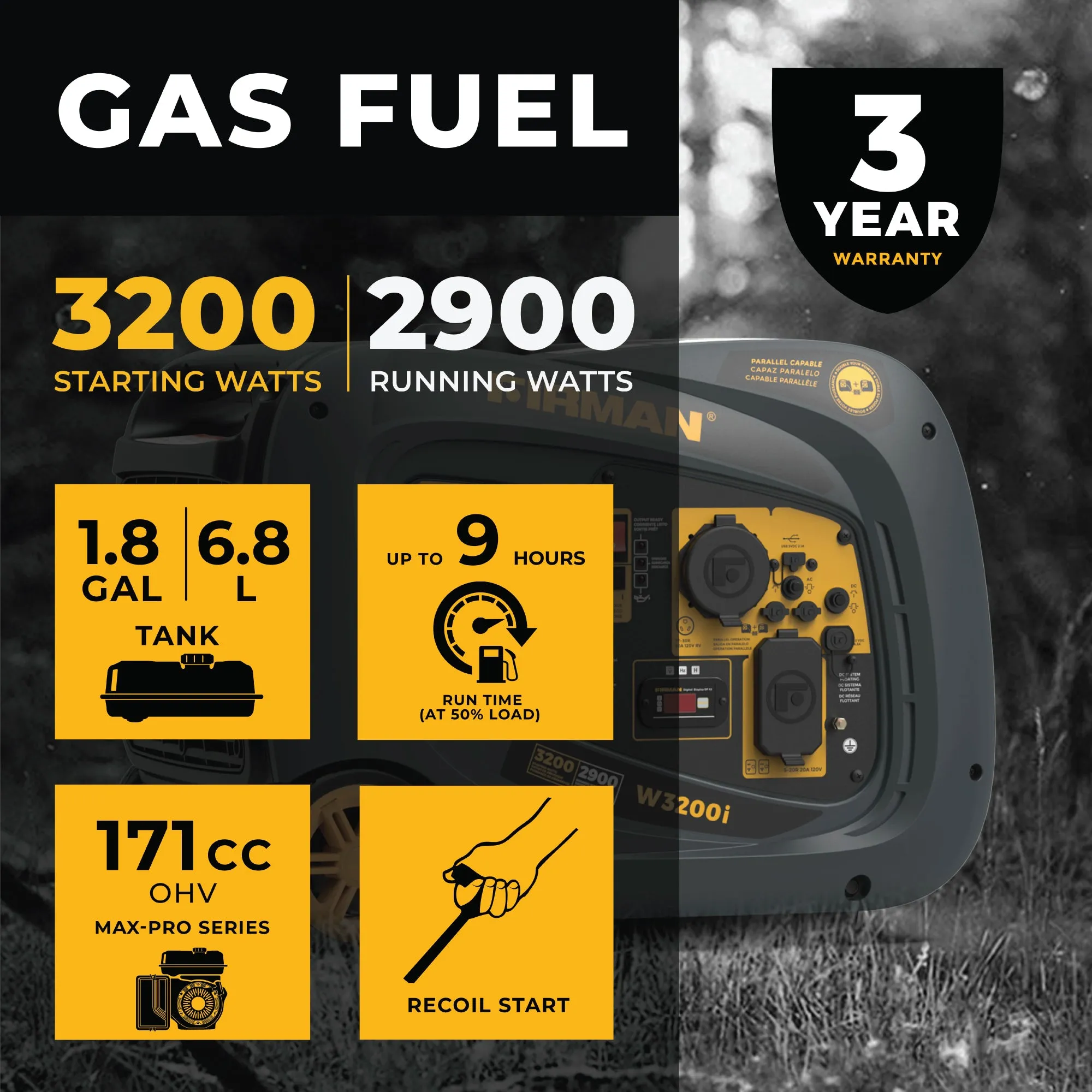 Inverter Portable Generator 3200W Recoil Start