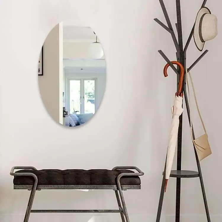 IRQA Oval Shape Adhesive Mirror Sticker for Wall on Tiles Bathroom Bedroom Living Room Basin Mirror Bathroom Wall Mirror Stickers Unbreakable Plastic Vanity Mirror, Makeup Mirror (Style_92