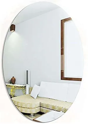 IRQA Oval Shape Adhesive Mirror Sticker for Wall on Tiles Bathroom Bedroom Living Room Basin Mirror Bathroom Wall Mirror Stickers Unbreakable Plastic Vanity Mirror, Makeup Mirror (Style_92