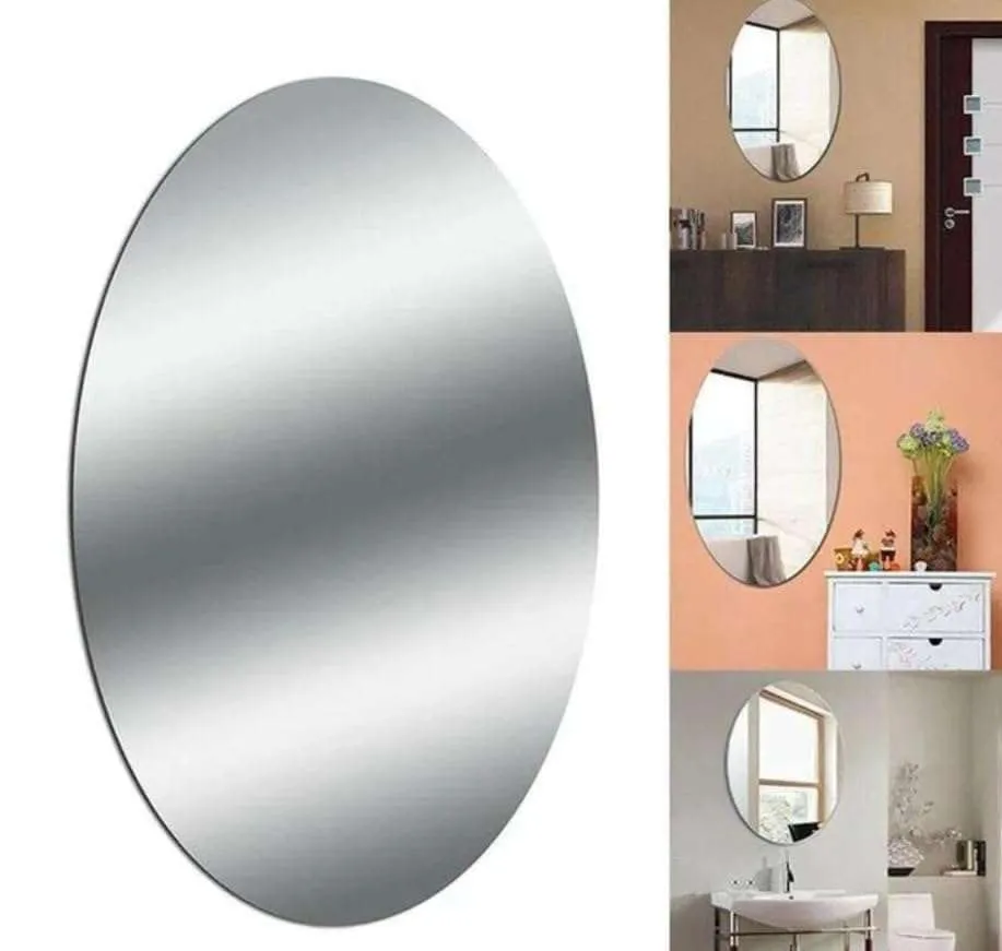 IRQA Oval Shape Adhesive Mirror Sticker for Wall on Tiles Bathroom Bedroom Living Room Basin Mirror Bathroom Wall Mirror Stickers Unbreakable Plastic Vanity Mirror, Makeup Mirror (Style_92