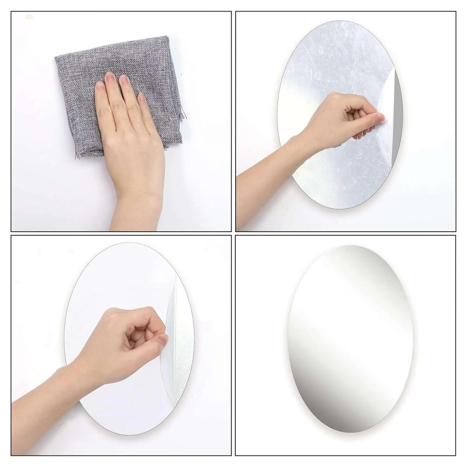 IRQA Oval Shape Adhesive Mirror Sticker for Wall on Tiles Bathroom Bedroom Living Room Basin Mirror Bathroom Wall Mirror Stickers Unbreakable Plastic Vanity Mirror, Makeup Mirror (Style_92