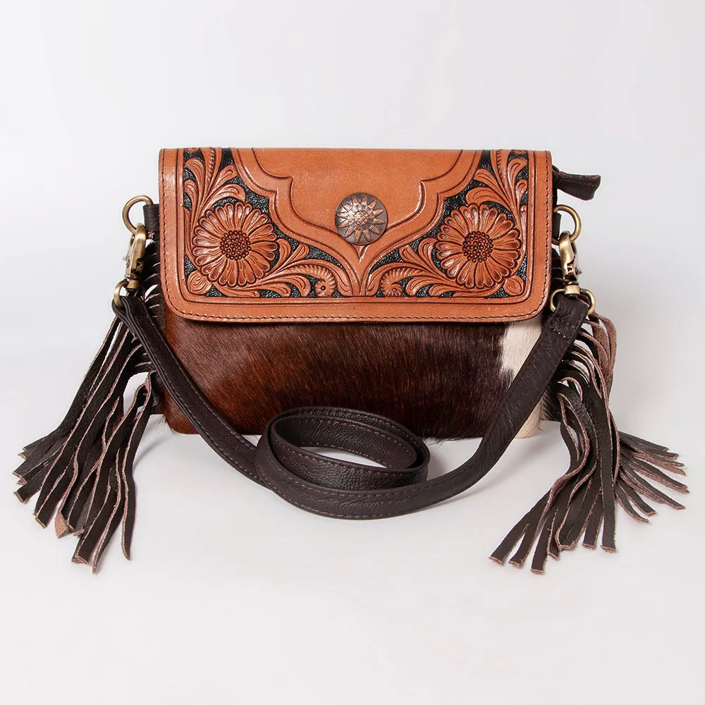 KBK123 - KBK123 -CROSS BODY Hand Tooled Saddle Leather with Cowhide Leather Ladies Bag KBK123 - KBK1