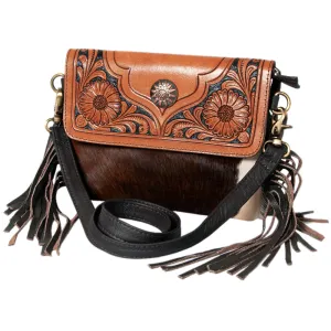 KBK123 - KBK123 -CROSS BODY Hand Tooled Saddle Leather with Cowhide Leather Ladies Bag KBK123 - KBK1