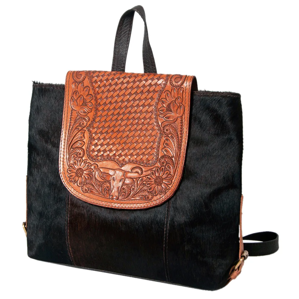 KBK125 - KBK125 -BACKPACK Hand Tooled Saddle Leather with Cowhide Leather Ladies Bag KBK125 - KBK125