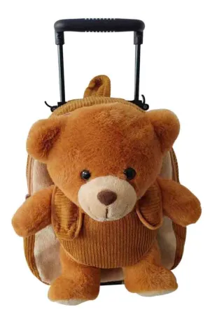 Kid's Brown Bear Rolling Backpack with Removable Plush
