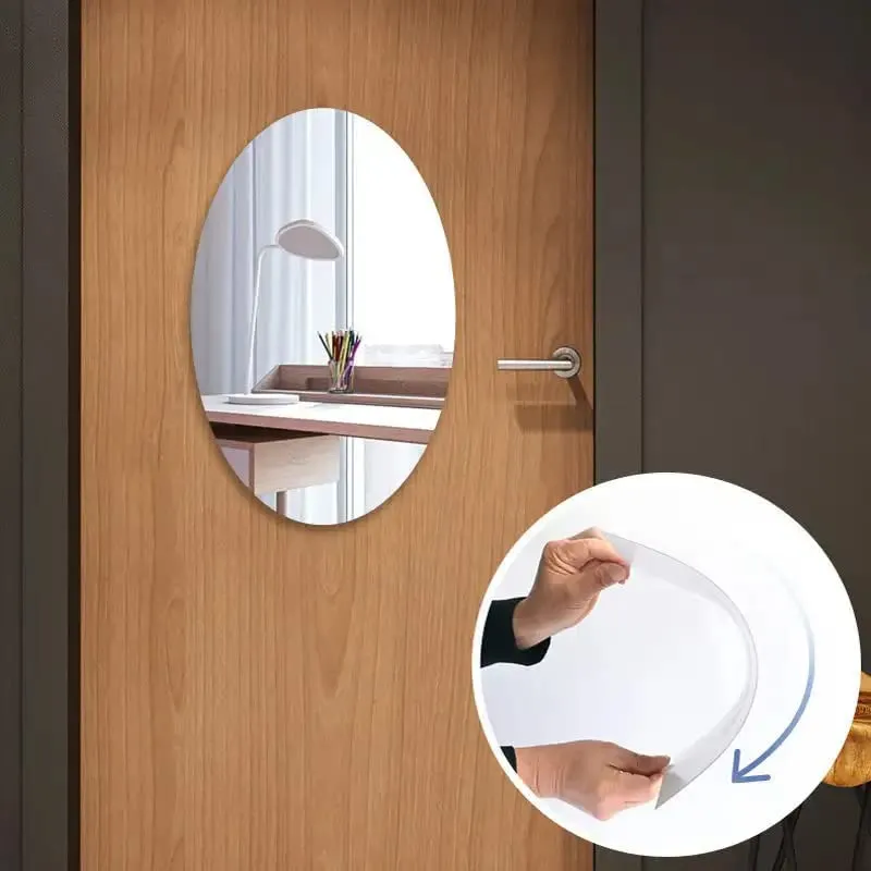 KRISENICS Oval shape adhesive mirror sticker for wall on tiles bathroom bedroom living room Basin Mirror Bathroom Wall Mirror Stickers unbreakable plastic wall mirror 20 * 30