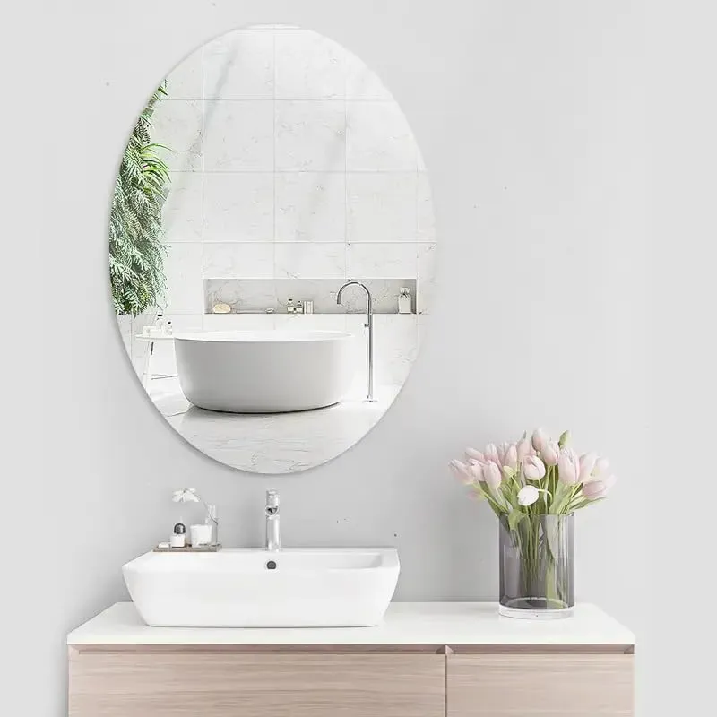 KRISENICS Oval shape adhesive mirror sticker for wall on tiles bathroom bedroom living room Basin Mirror Bathroom Wall Mirror Stickers unbreakable plastic wall mirror 20 * 30
