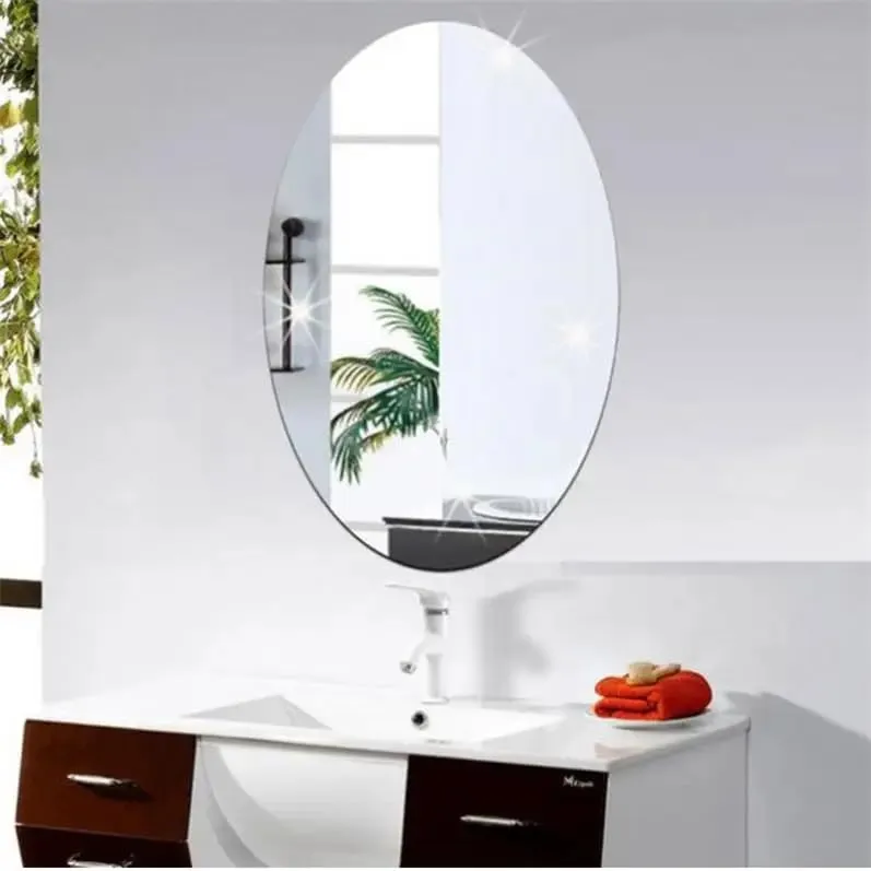 KRISENICS Oval shape adhesive mirror sticker for wall on tiles bathroom bedroom living room Basin Mirror Bathroom Wall Mirror Stickers unbreakable plastic wall mirror 20 * 30