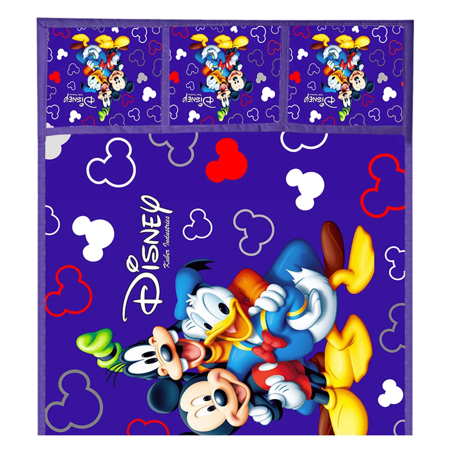 Kuber Industries Disney Mickey Printed Satin Fridge Top Cover, Protect for Scratches, Wear & Tear and Dust with 6 Utility Side Pockets (Blue)