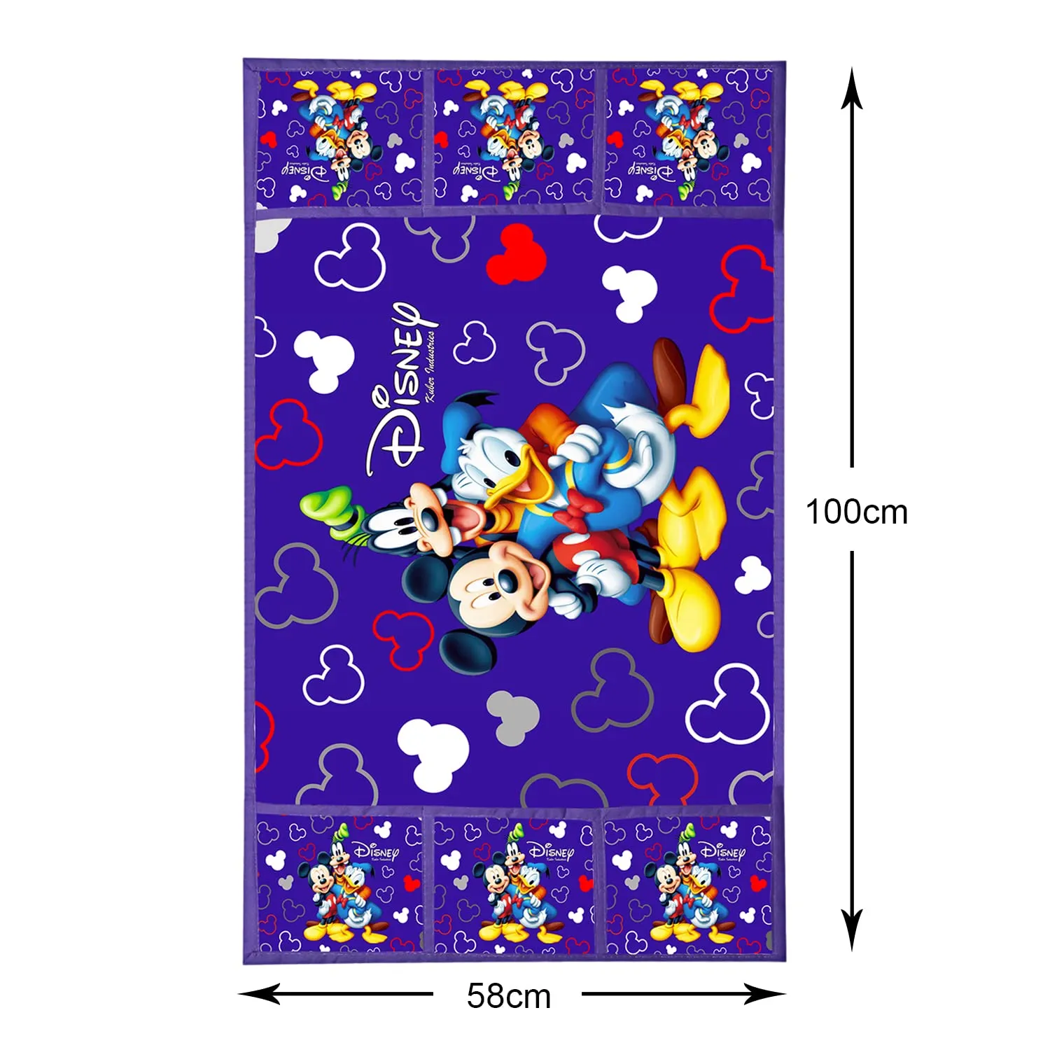 Kuber Industries Disney Mickey Printed Satin Fridge Top Cover, Protect for Scratches, Wear & Tear and Dust with 6 Utility Side Pockets (Blue)