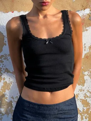 Lace Trim Graceful Crop Tank Top