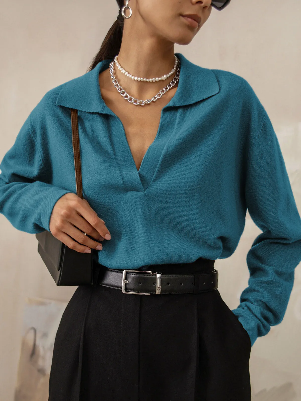 Leisure Collared Graceful Pullover Sweater