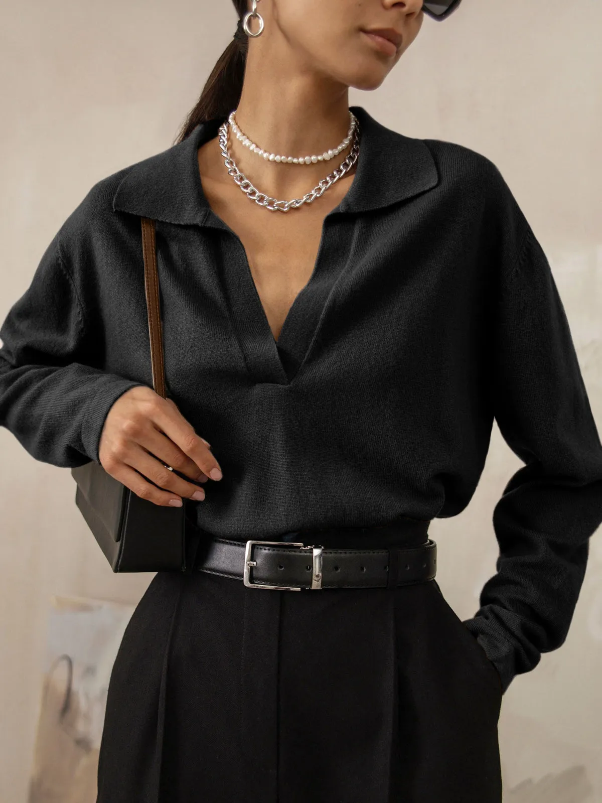 Leisure Collared Graceful Pullover Sweater