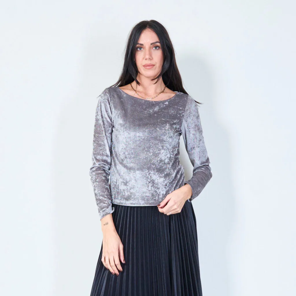 Long sleeve crushed velvet top wholesale