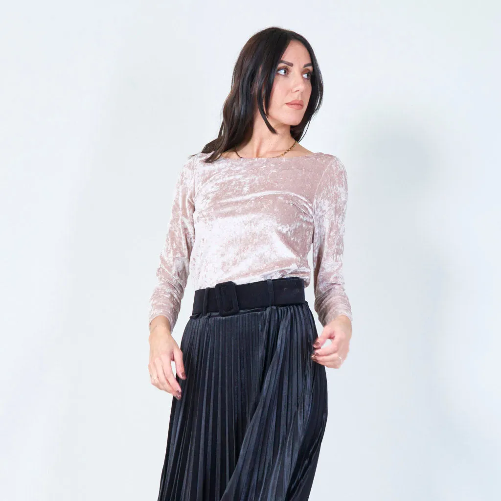 Long sleeve crushed velvet top wholesale