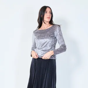 Long sleeve crushed velvet top wholesale