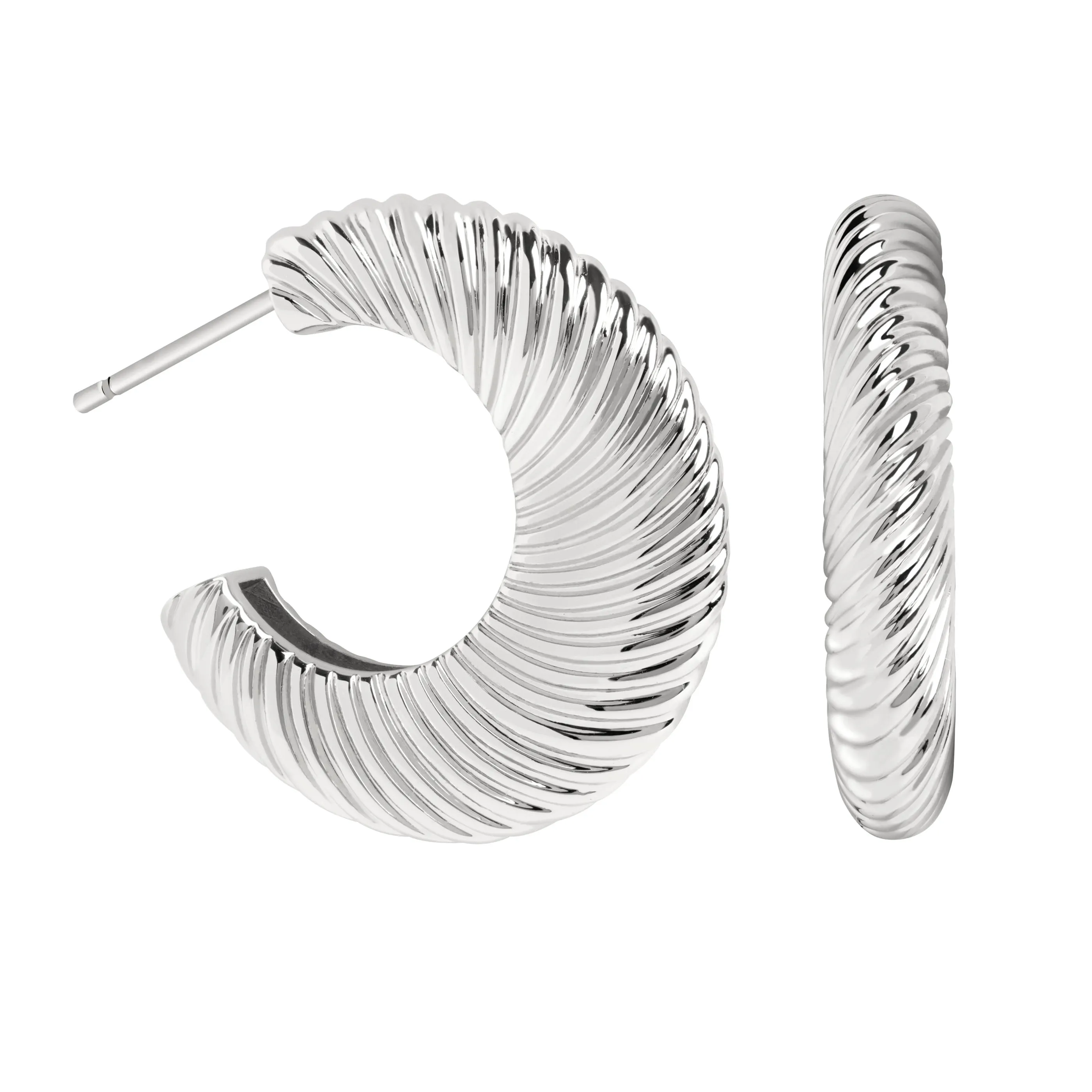 Luminous Textured Hoops in Silver