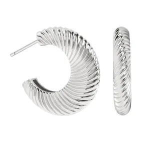 Luminous Textured Hoops in Silver