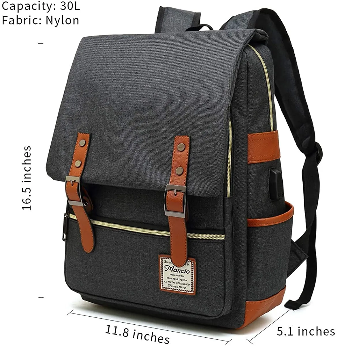 MANCIO Slim Vintage Laptop Backpack For women and men | Black