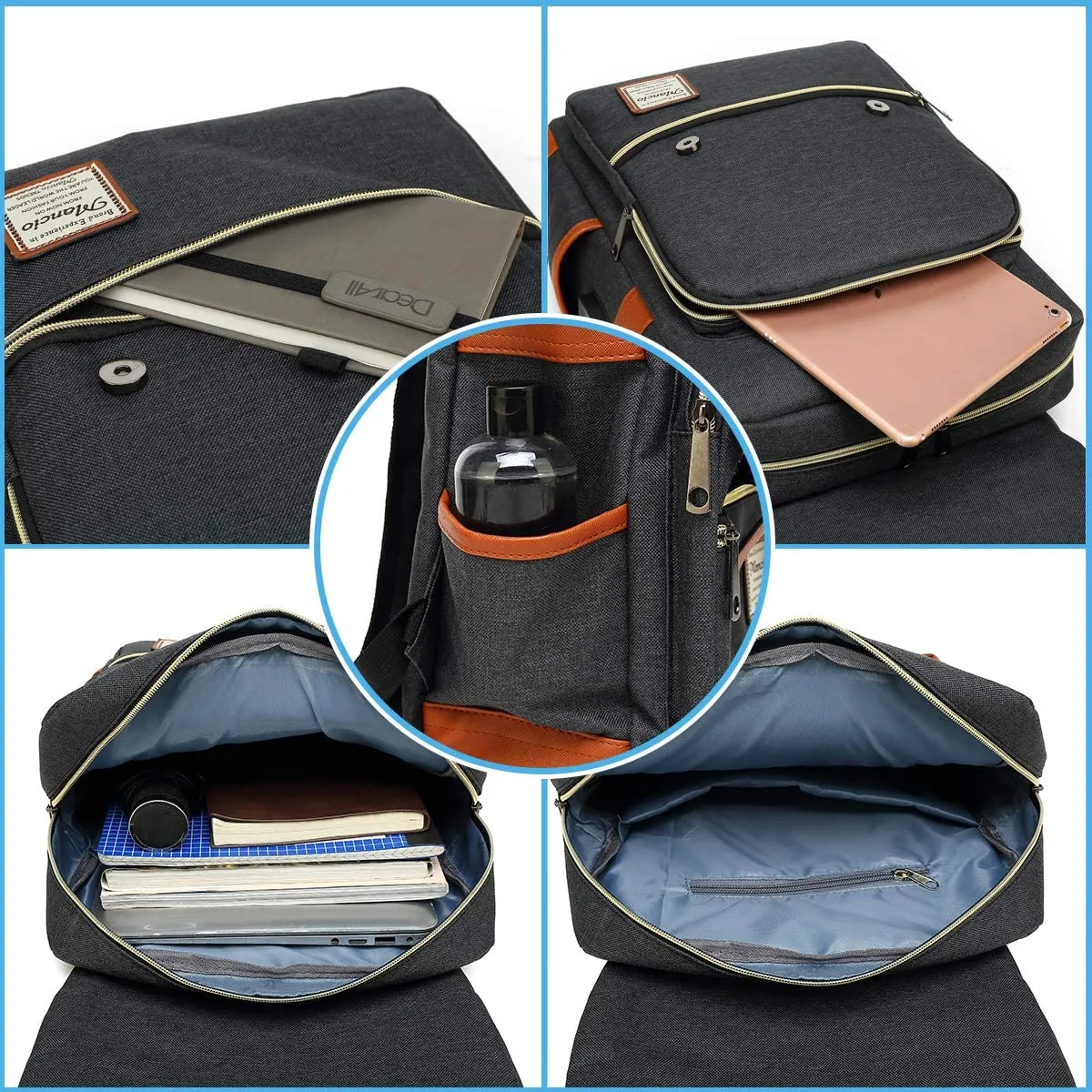 MANCIO Slim Vintage Laptop Backpack For women and men | Black