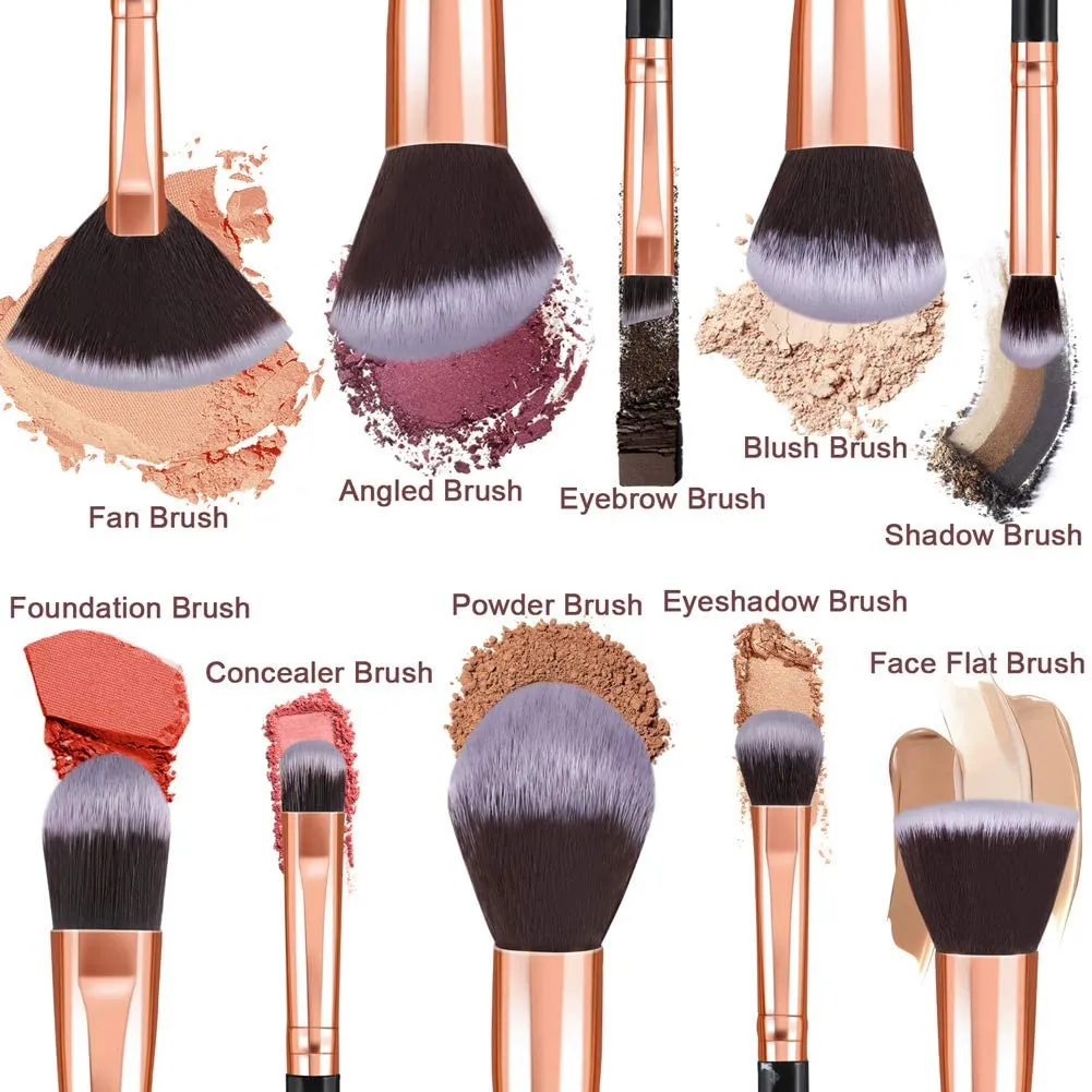 Marble-10pcs Black Makeup Brush Sets with Cosmetics Bag