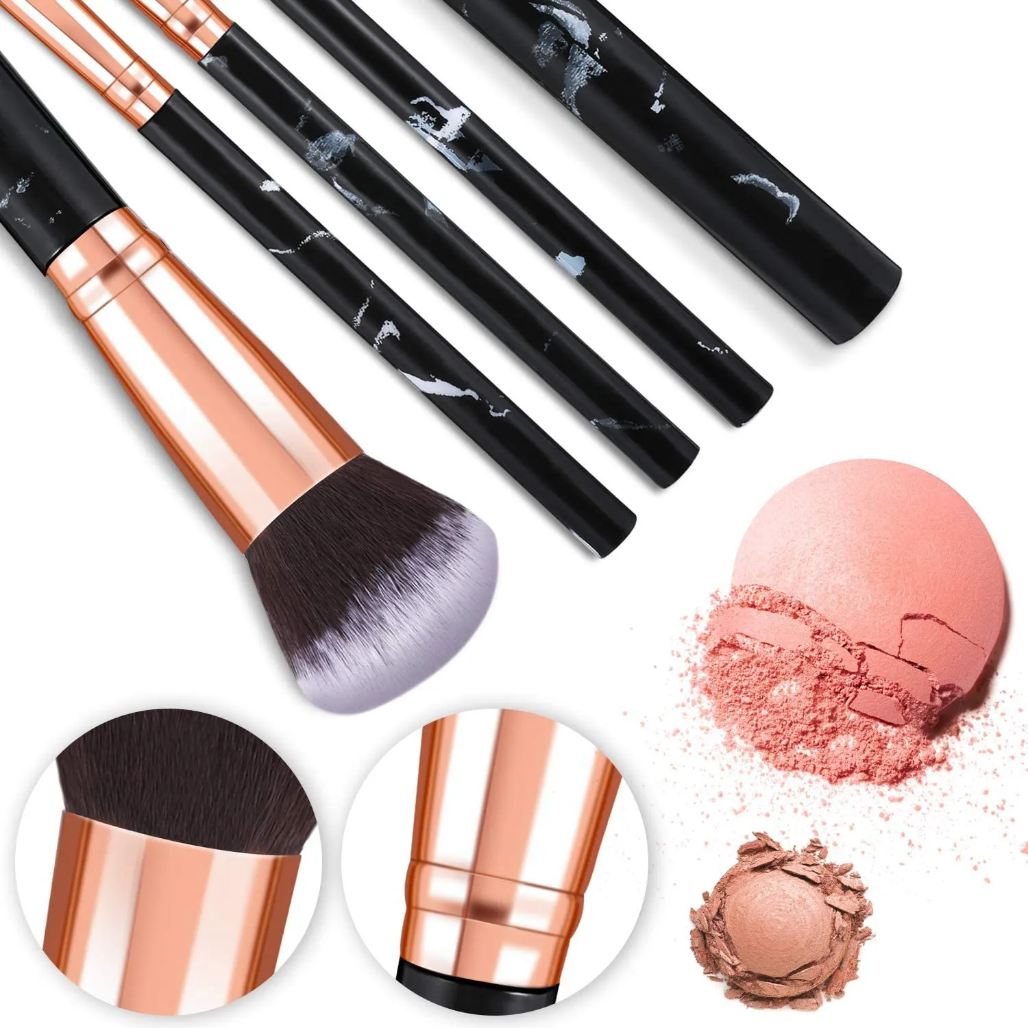 Marble-10pcs Black Makeup Brush Sets with Cosmetics Bag