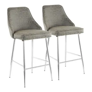 Marcel Contemporary Counter Stool in Chrome and Grey Faux Leather by LumiSource - Set of 2