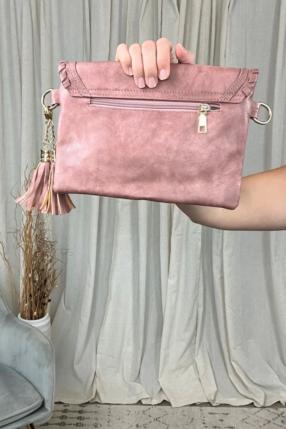 MAUVE VEGAN LEATHER CROSSBODY PURSE