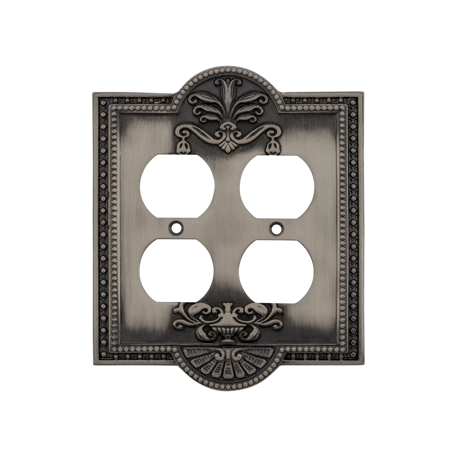 Meadows Switch Plate with Double Outlet in Antique Pewter