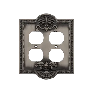 Meadows Switch Plate with Double Outlet in Antique Pewter