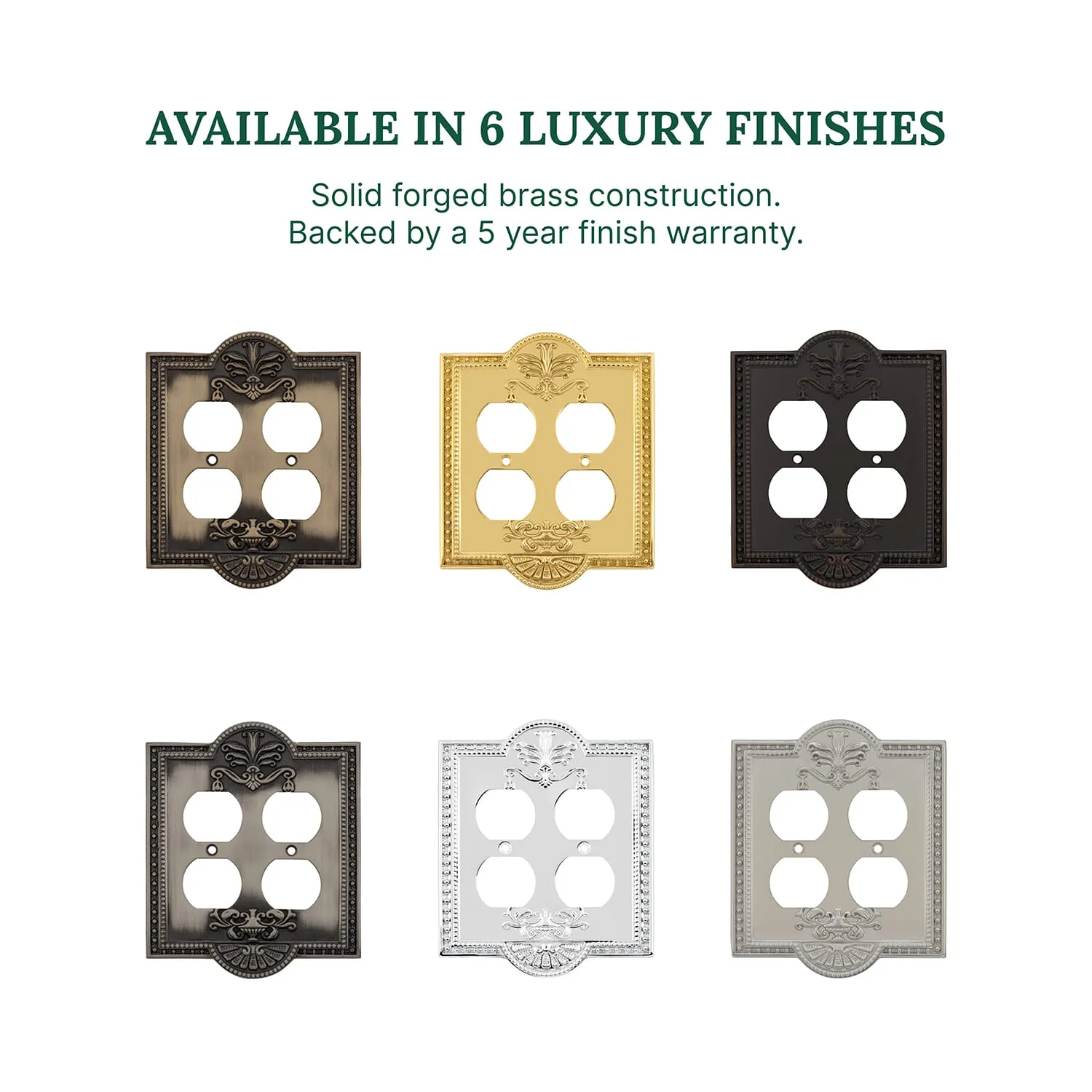 Meadows Switch Plate with Double Outlet in Antique Pewter