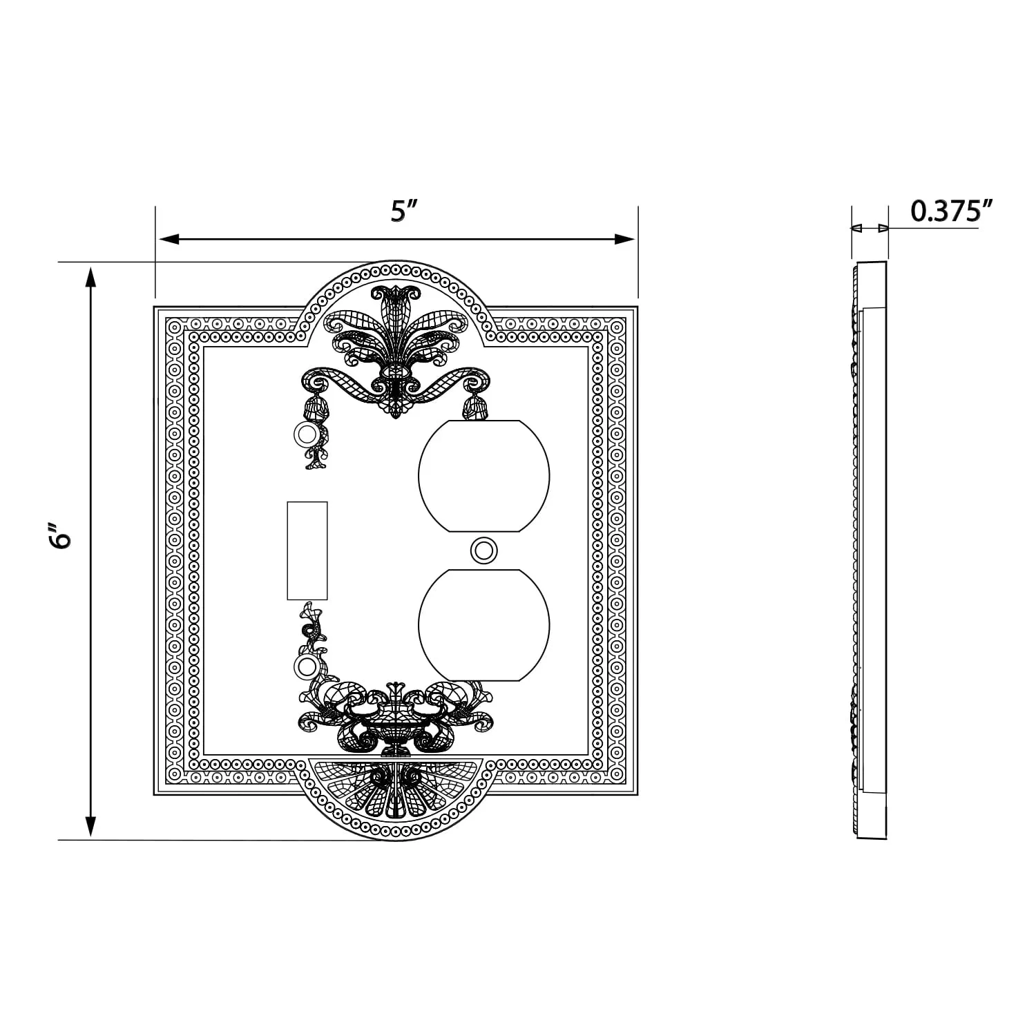Meadows Switch Plate with Outlet in Antique Pewter